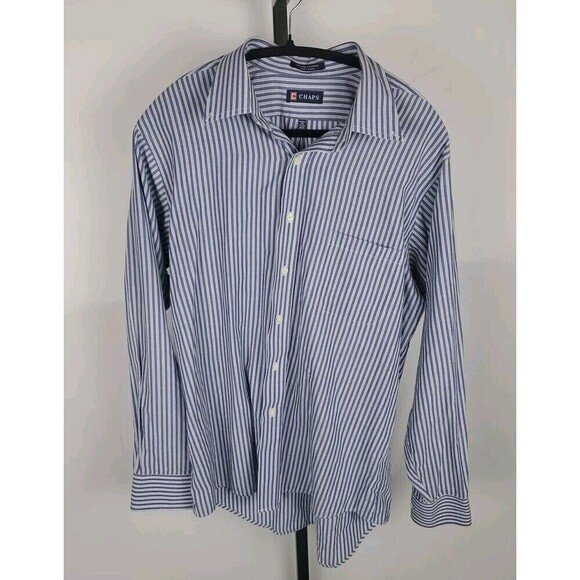 Chaps Other - Chaps Shirt Mens Large Striped Purple Blue Button Long Sleeve Pocket